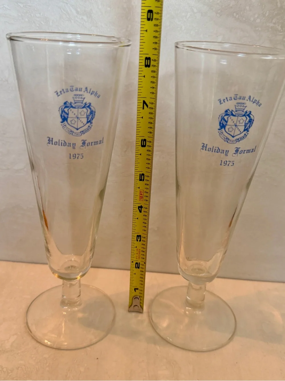 Vtg Zeta Tau Alpha 1975 Holiday Formal Pilsner Glasses Set of 2  8 1/2